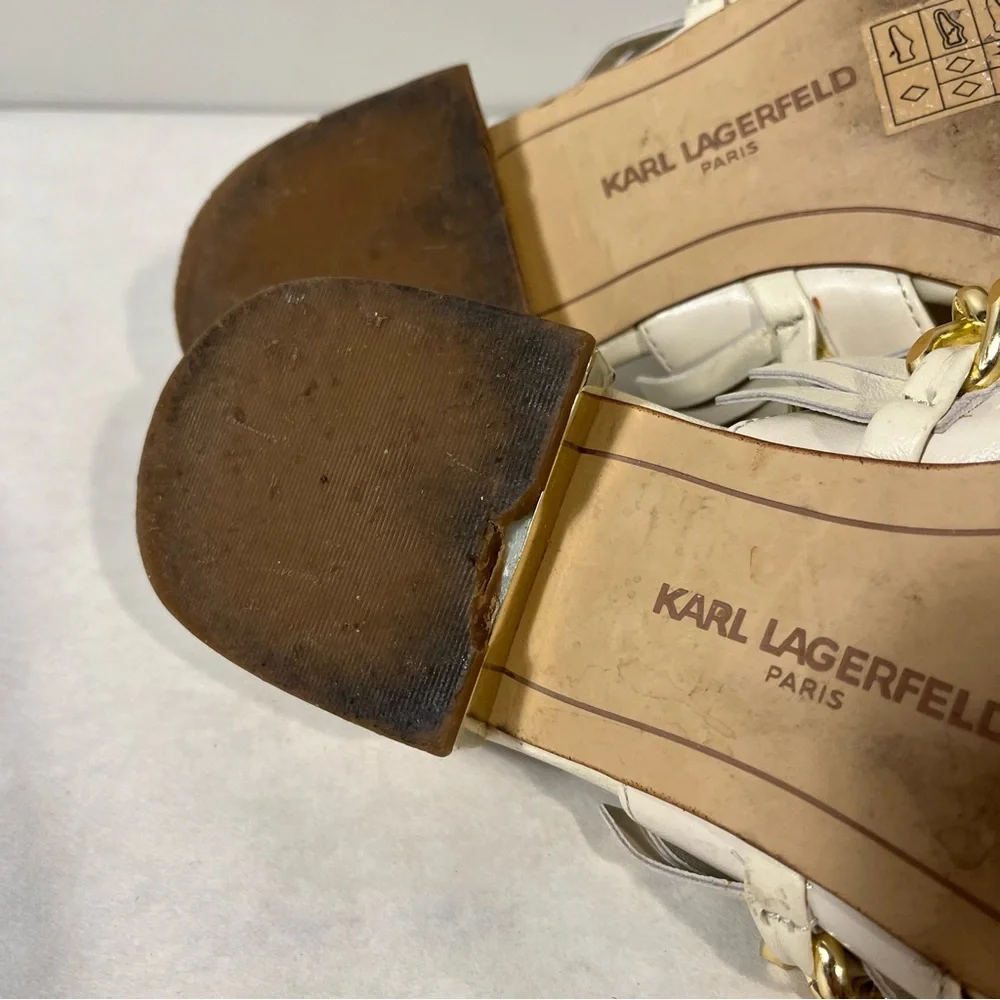 Karl Lagerfeld Athens Sandals Fringe Gold Chain Ivory Size 6.5 - Picture 7 of 8